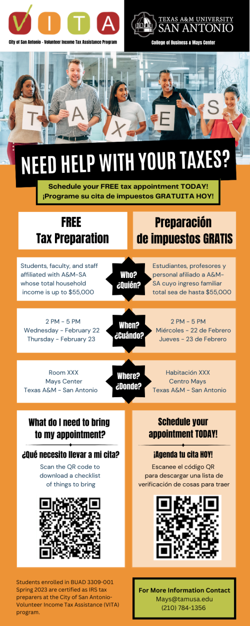 A&M-SA TAX CLINIC DAY - Feb. 22 and Feb. 23  2023